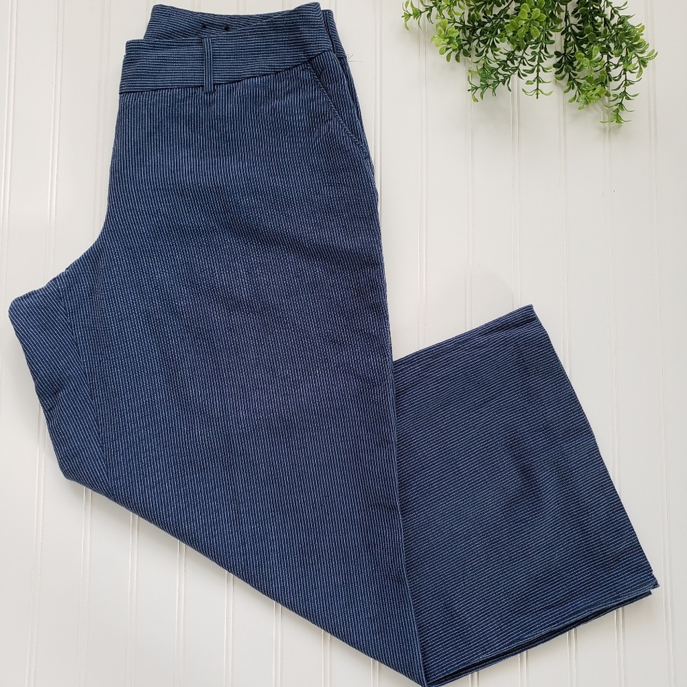 Lane Bryant Pants Wide Leg Linen Pant Navy Blue Pinstripe size 14 Career Wear